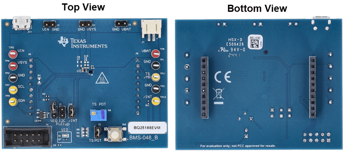 Technische Zeichnung - Texas Instruments bq25188EVM Ladegerät-Evaluierungsmodul