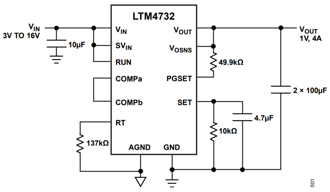 Applikations-Schaltungsdiagramm - Analog Devices Inc. LTM4732 Step-Down μModule® Regler