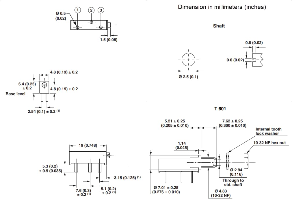Technische Zeichnung - Vishay / Spectrol 43-Serie 3/4