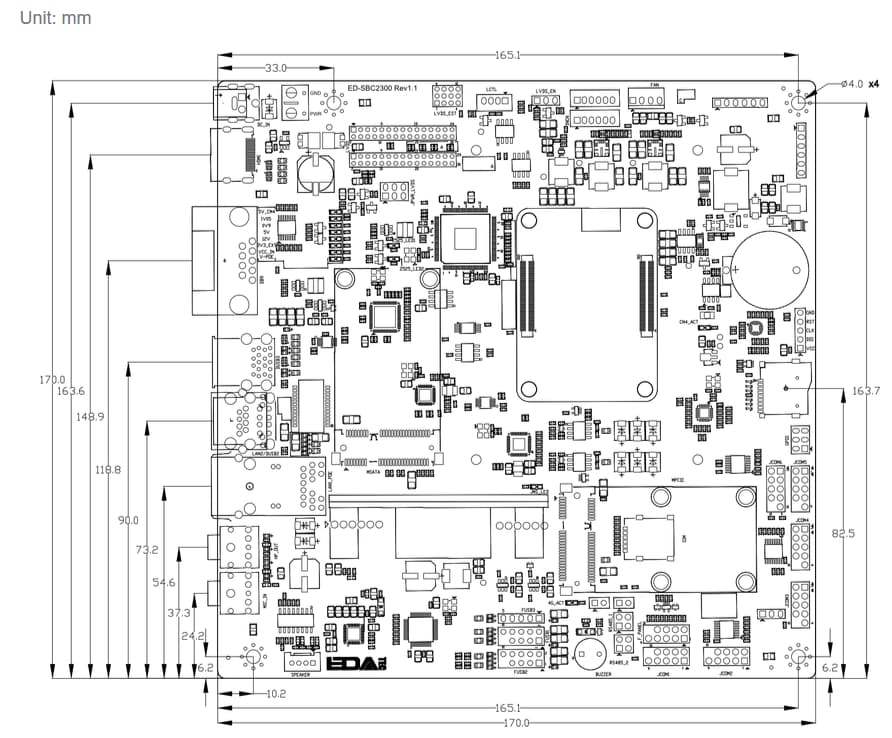 Mechanical Drawing - EDATEC ED-SBC3300 Fanless Mini-ITX Single Board Computers