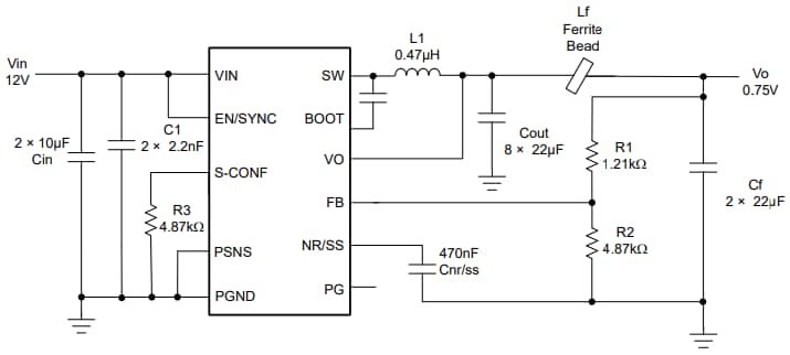 Schaltplan - Texas Instruments TPS6296x Rauscharme & Abwärtswandler mit geringer Restwelligkeit