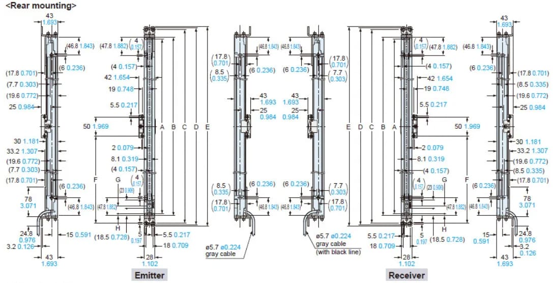 Technische Zeichnung - Panasonic Industrial Automation SF4D-H20 Sicherheitslichtvorhänge
