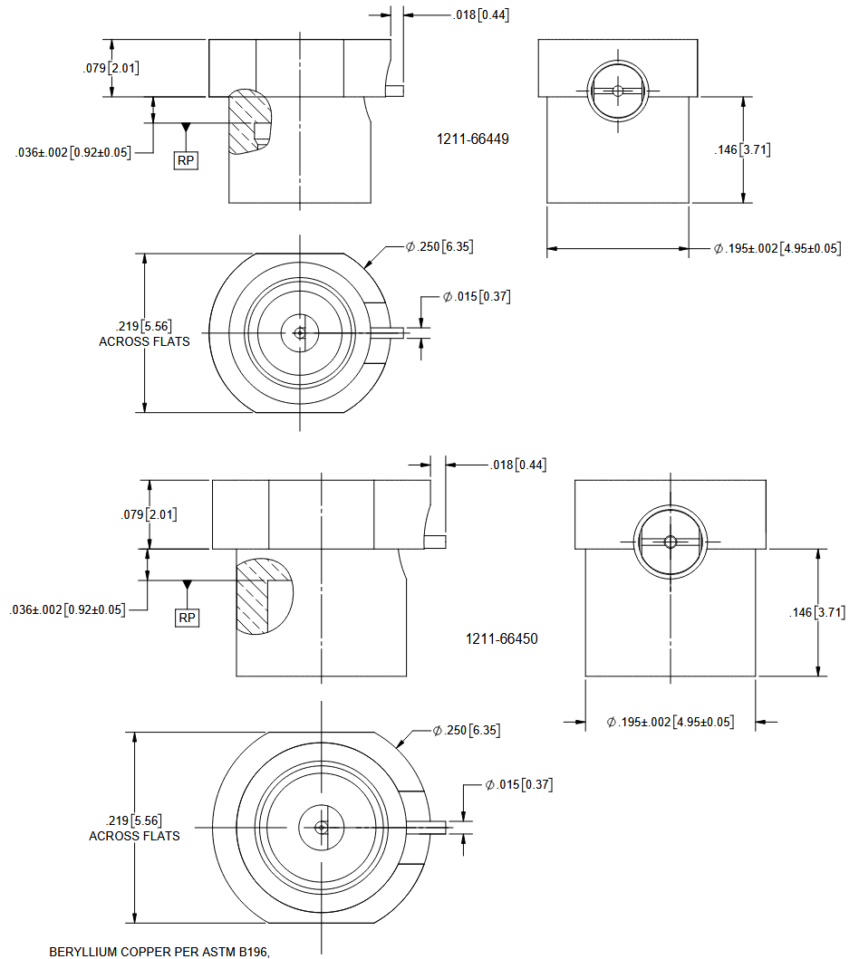 Technische Zeichnung - Amphenol / SV Microwave Rückseitig montierbare Durchsteck-HF-PCB-Steckverbinder