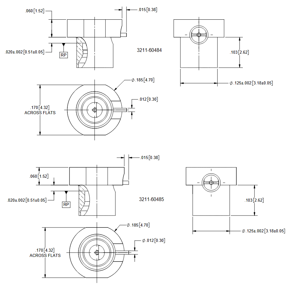 Technische Zeichnung - Amphenol / SV Microwave Rückseitig montierbare Durchsteck-HF-PCB-Steckverbinder