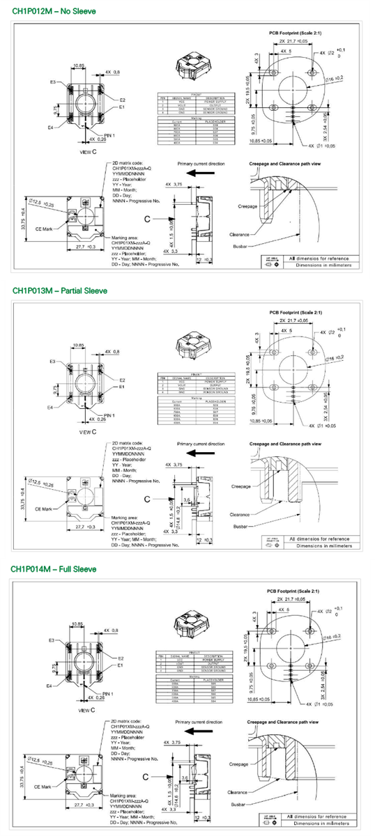 Technische Zeichnung - Littelfuse CH1P01xM Stromsensoren