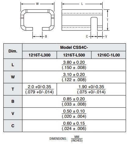 Technische Zeichnung - Bourns CSS4C-1216 Strommesswiderstände