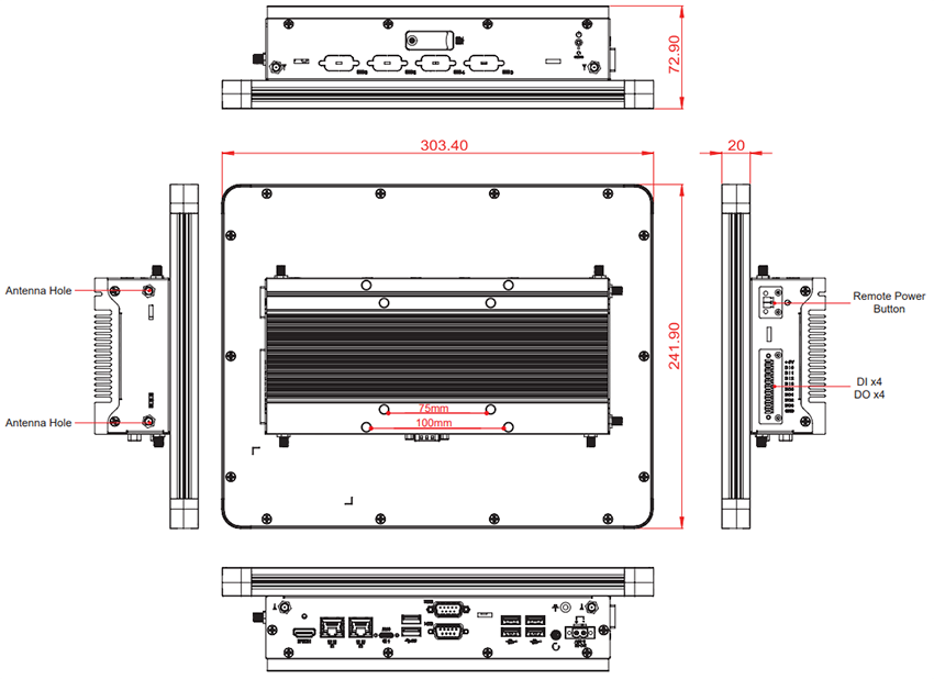 Mechanical Drawing - iBASE Technology IPPC-121 Compact Fanless Panel PCs