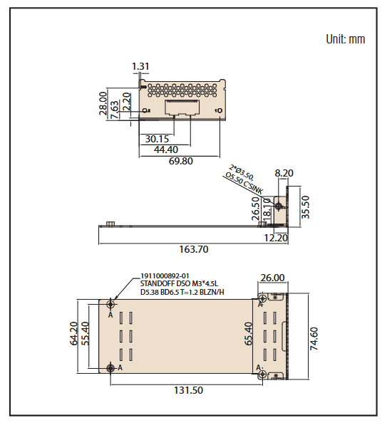Technische Zeichnung - Advantech NMC-1009 2-Port 10GbE SFP+ Netzwerk-Mezzanine-Karte
