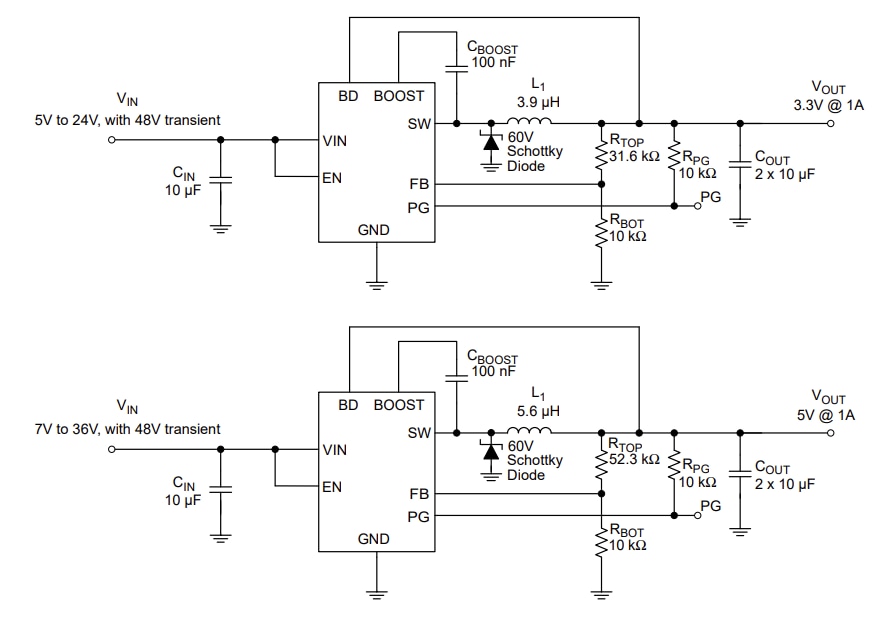 Applikations-Schaltungsdiagramm - Microchip Technology MCP16364 DC/DC-Abwärtswandler