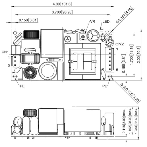 Technische Zeichnung - CUI Inc VOF-120D AC/DC-Netzteile