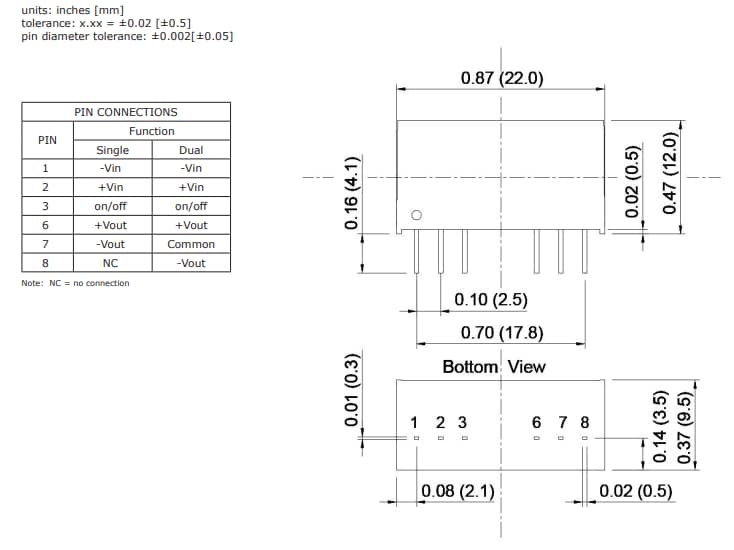 Technische Zeichnung - CUI Inc DRQ10-S DC/DC-Wandler