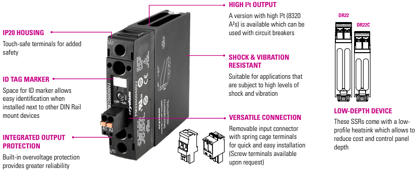 Infografik - Crydom / Sensata Nova22 DR22C DIN-Schienen-Solid-State-Relais