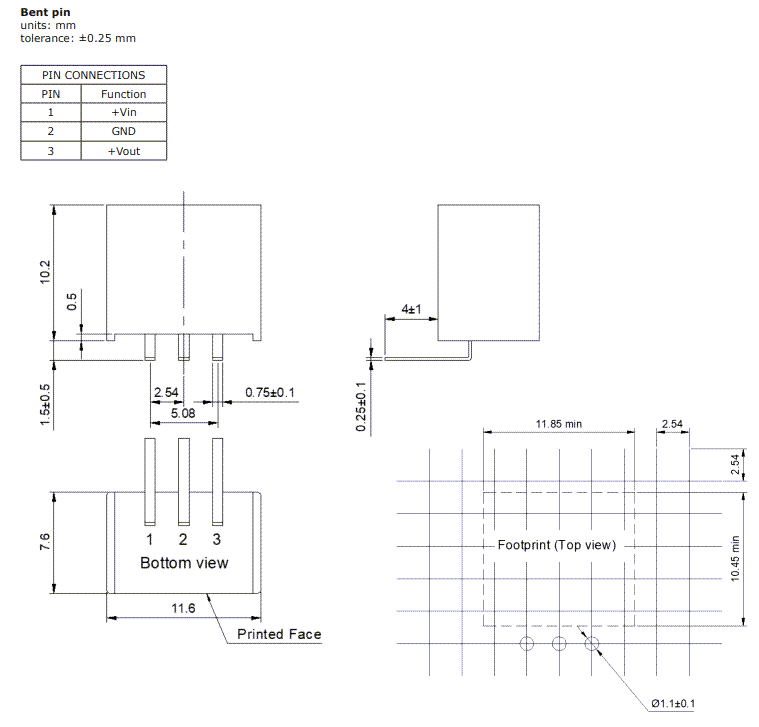 Technische Zeichnung - CUI Inc P78B-1000R 1 A Nicht-isolierte DC/DC-Wandler