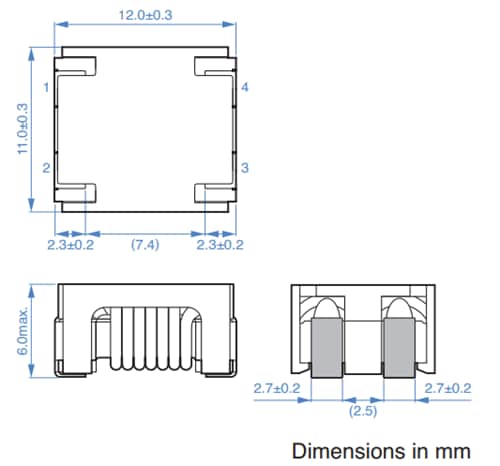 Technische Zeichnung - TDK ACM12V-TL05 Gleichtakt-Drosselspule