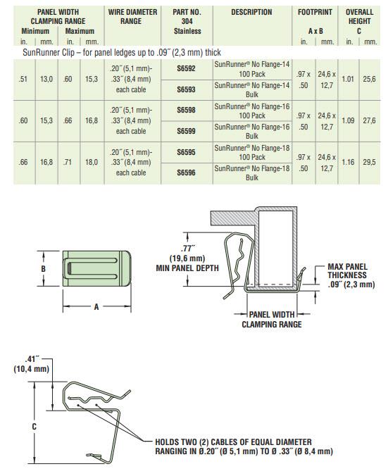 Mechanical Drawing - Heyco HEYClip™ SunRunner® No-Flange Cable Clips
