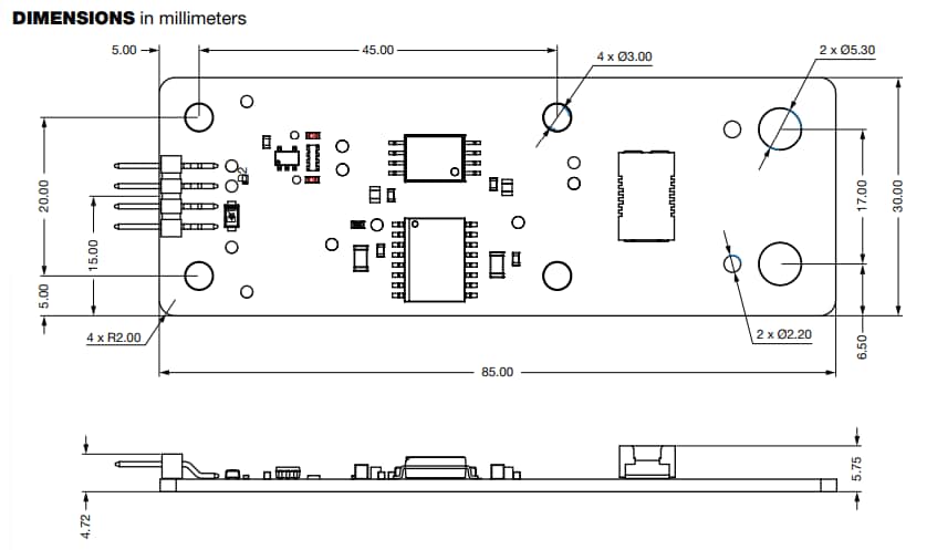 Technische Zeichnung - Vishay ISO-DC-VSAO-isoliertes DC-Spannungsreferenz-Design