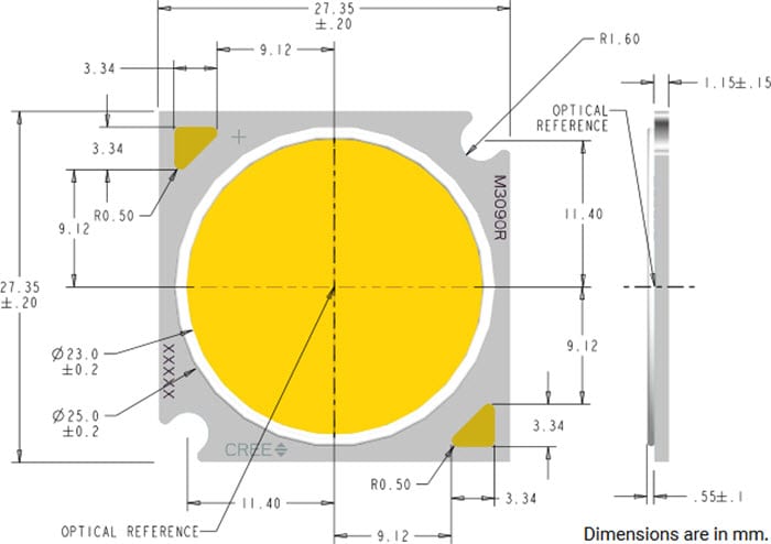 Cree XLamp CMA3090 - Mechanische Abmessungen